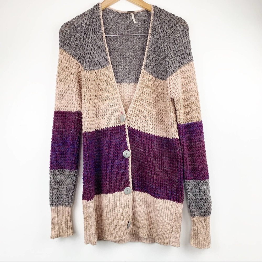 FREE PEOPLE Boho Colorblock Sweater Cardigan S